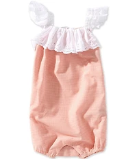 Ralph Lauren Baby Girls Flutter Sleeve Eyelet Cotton Embroidered Madras Bubble