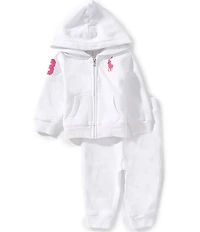 Ralph Lauren Baby Girls Long-Sleeve Big Pony Fleece Hooded Jacket & Pants Set