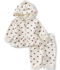 Ralph Lauren Baby Girls Long-Sleeve Elk-Printed Velour Hooded Jacket & Matching Velour Jogger Pant Set