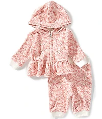 Ralph Lauren Baby Girls Long-Sleeve Floral Brushed-Velour Hoodie & Jogger Pants Set