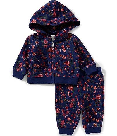 Ralph Lauren Baby Girls Long-Sleeve Floral Fleece Hooded Jacket & Matching Jogger Pants Set