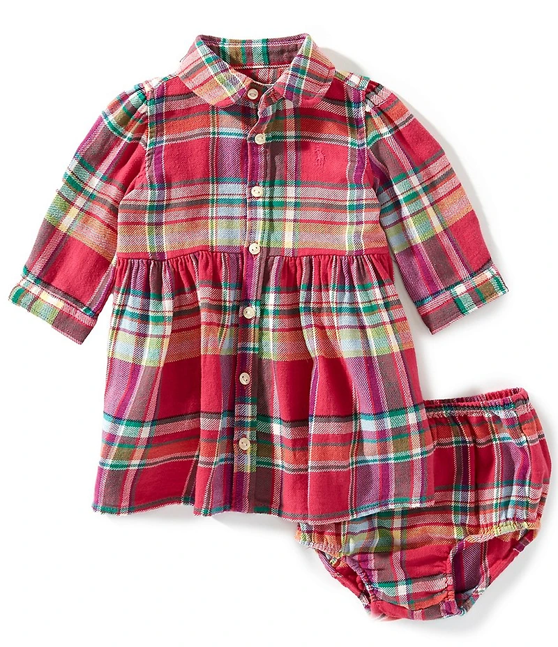 Ralph Lauren Baby Girls Long-Sleeve Plaid Twill Shirtdress