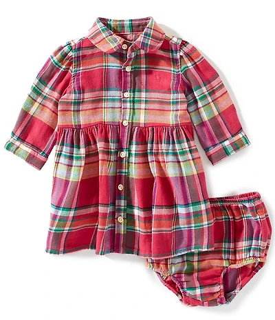Ralph Lauren Baby Girls Long-Sleeve Plaid Twill Shirtdress