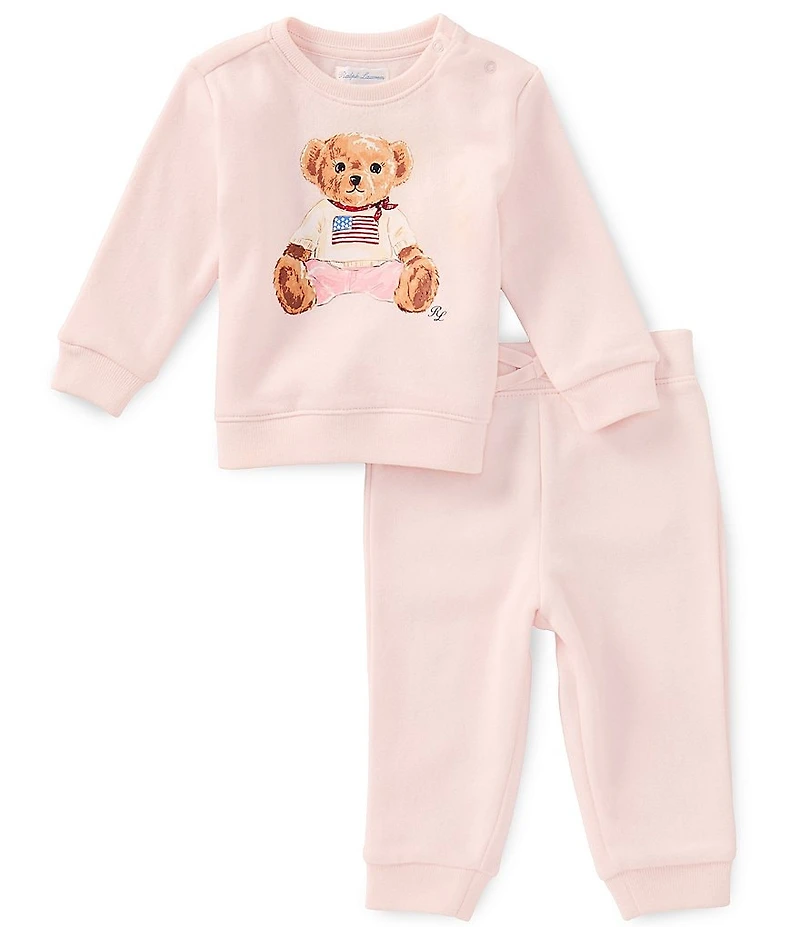 Ralph Lauren Baby Girls Long-Sleeve Polo Bear Fleece Sweatshirt & Jogger Pants Set