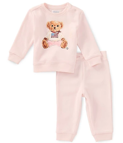 Ralph Lauren Baby Girls Long-Sleeve Polo Bear Fleece Sweatshirt & Jogger Pants Set