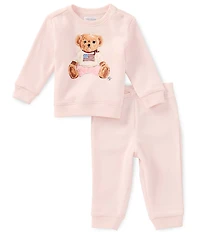 Ralph Lauren Baby Girls Long-Sleeve Polo Bear Fleece Sweatshirt & Jogger Pants Set
