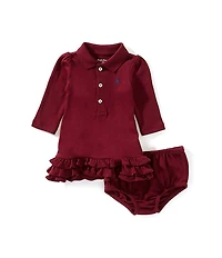 Ralph Lauren Baby Girls Long Sleeve Ruffled Drop-Waist Polo Dress