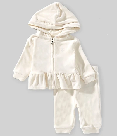 Ralph Lauren Baby Girls Long Sleeve Velour Hoodie & Jogger Pants Set