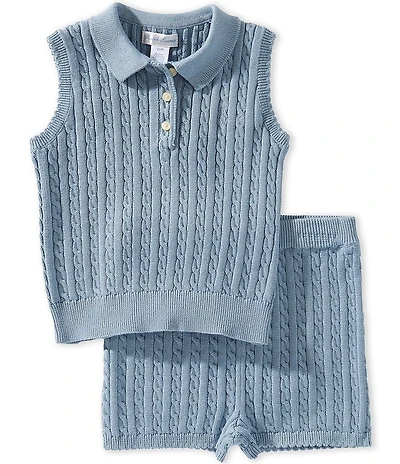 Ralph Lauren Baby Girls Mini Cable Cotton Polo Sleeveless Sweater & Shorts Set
