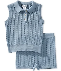 Ralph Lauren Baby Girls Mini Cable Cotton Polo Sleeveless Sweater & Shorts Set