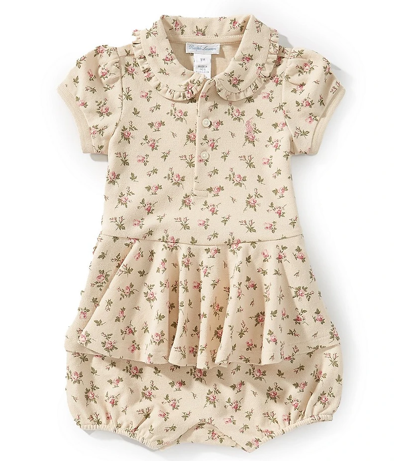 Ralph Lauren Baby Girls Puff Sleeve Floral Stretch Mesh Peplum Bodysuit