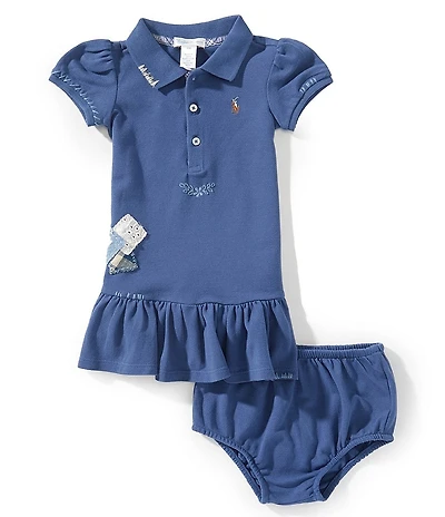 Ralph Lauren Baby Girls Puff Sleeve Patchwork Mesh Polo Dress