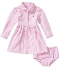 Ralph Lauren Baby Girls Puff Long Sleeve Knit Oxford Dress