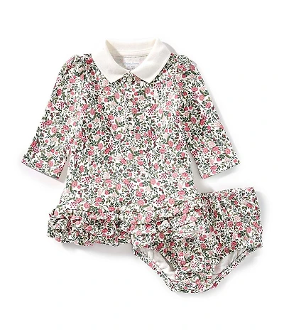 Ralph Lauren Baby Girls Puffed-Sleeve Floral Interlock Drop-Waist Dress