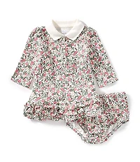Ralph Lauren Baby Girls Puffed-Sleeve Floral Interlock Drop-Waist Dress
