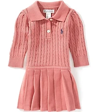 Ralph Lauren Baby Girls Puffed Sleeve Mini Cable Knit Polo Sweater Dress
