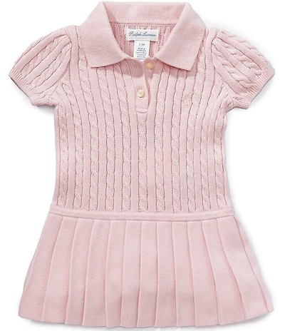 Ralph Lauren Baby Girls Puffed-Sleeve Mini-Cable Sweater Dress