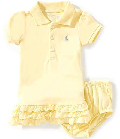 Ralph Lauren Baby Girls Puffed-Sleeve Ruffled Drop-Waist Interlock Dress
