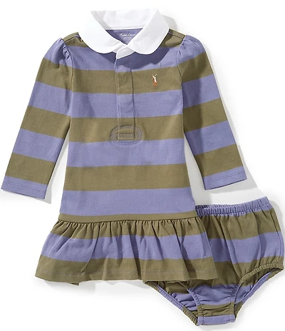 Ralph Lauren Baby Girls Puff Long Sleeve Stripe Rugby Dress