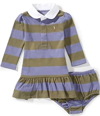 Ralph Lauren Baby Girls Puff Long Sleeve Stripe Rugby Dress