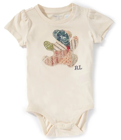 Ralph Lauren Baby Girls Short-Sleeve Patchwork Polo Bear Jersey Bodysuit