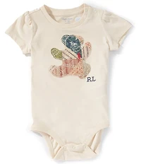 Ralph Lauren Baby Girls Short-Sleeve Patchwork Polo Bear Jersey Bodysuit