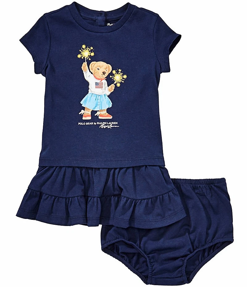 Ralph Lauren Baby Girls Short Sleeve Polo Bear Tiered Dress