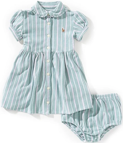 Ralph Lauren Baby Girls Short-Sleeve Striped Knit Oxford Shirtdress