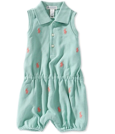 Ralph Lauren Baby Girls Sleeveless Polo Pony Bubble Romper