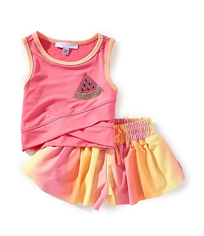 Rare Editions Baby Girls Watermelon Motif Tank Top & Ombre Shorts Set