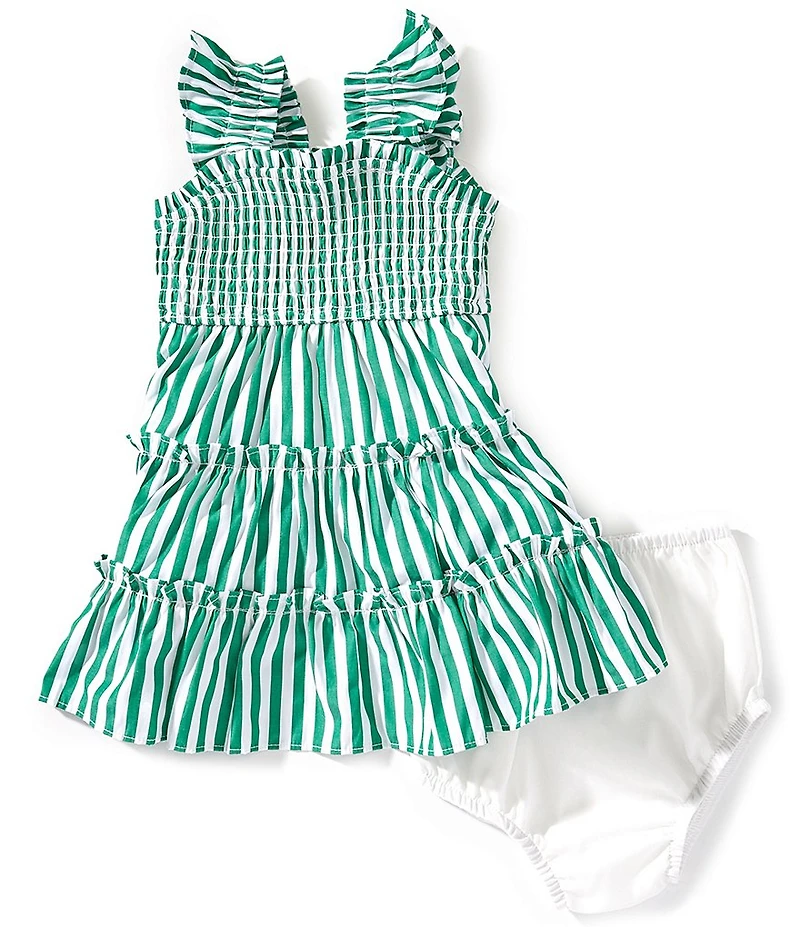Rare Editions Baby Girls Flutter Sleeve Vertical Striped Dress