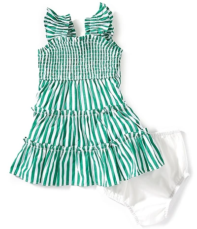 Rare Editions Baby Girls Flutter Sleeve Vertical Striped Dress