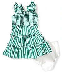 Rare Editions Baby Girls Flutter Sleeve Vertical Striped Dress