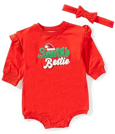Rare Editions Baby Girls Long-Sleeve Santa's Bestie Bodysuit