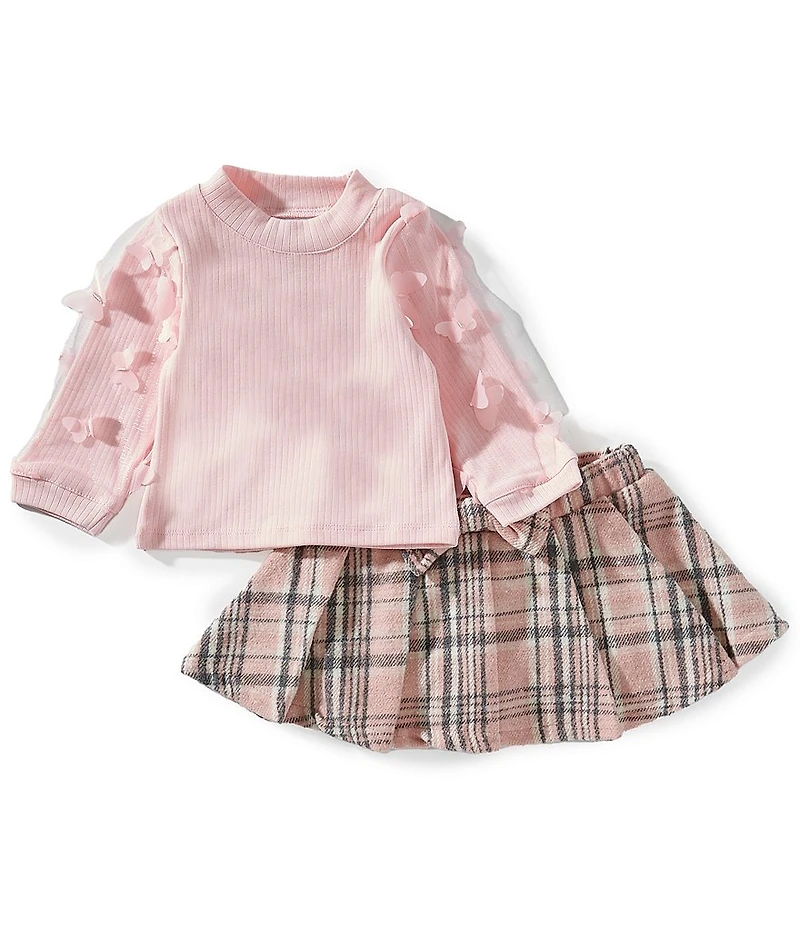 Rare Editions Baby Girls Long-Sleeve Sweater & Plaid Bow-Accented Skort