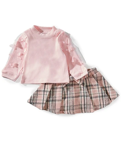 Rare Editions Baby Girls Long-Sleeve Sweater & Plaid Bow-Accented Skort