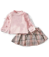 Rare Editions Baby Girls Long-Sleeve Sweater & Plaid Bow-Accented Skort
