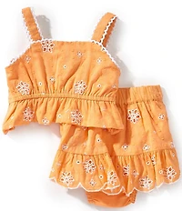 Rare Editions Baby Girls Sleeveless Eyelet Floral Embroidered Tank Top & Matching Skort Set
