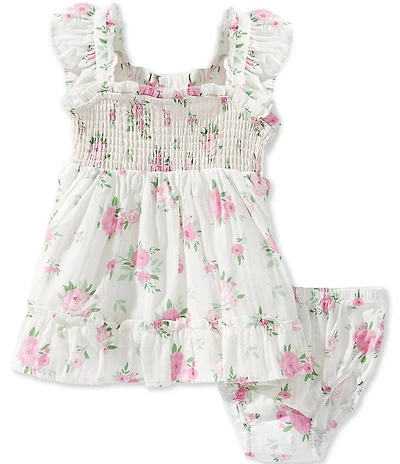 Rare Editions Baby Girls Flutter Sleeve Floral Printed Gauze Fit-And-Flare Dress