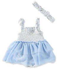 Rare Editions Baby Girls Sleeveless Floral Print Smocked Tiered Tutu Skirted Bubble