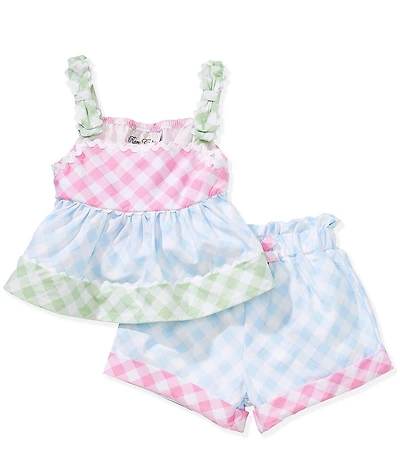 Rare Editions Baby Girls Sleeveless Mixed Gingham Printed Tank Top & Matching Shorts Set