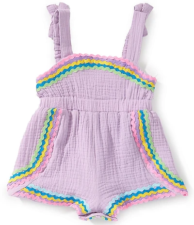 Rare Editions Baby Girls Sleeveless Ricrac-Trimmed Romper