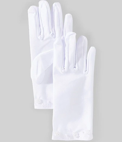 Rare Editions Big Girls Faux-Pearl-Embellished Satin Communion Gloves
