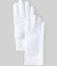 Rare Editions Big Girls Faux-Pearl-Embellished Satin Communion Gloves