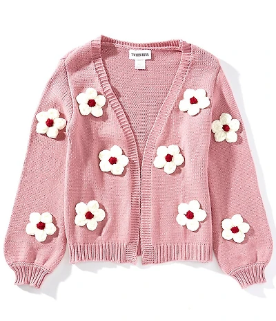 Rare Editions Big Girls Long Sleeve 3D Flower Knit Cardigan