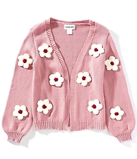 Rare Editions Big Girls Long Sleeve 3D Flower Knit Cardigan