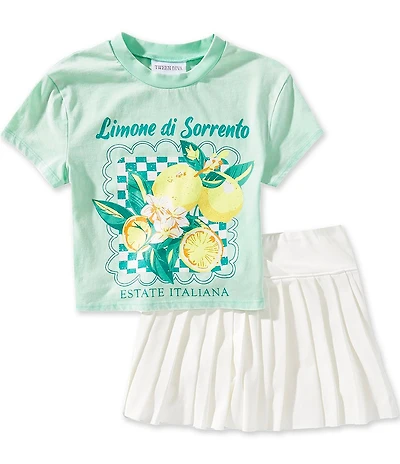 Rare Editions Big Girls Short Sleeve Lemons Graphic T-Shirt & Fold-Over Solid Skort Set