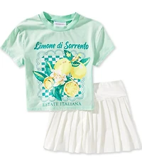 Rare Editions Big Girls Short Sleeve Lemons Graphic T-Shirt & Fold-Over Solid Skort Set