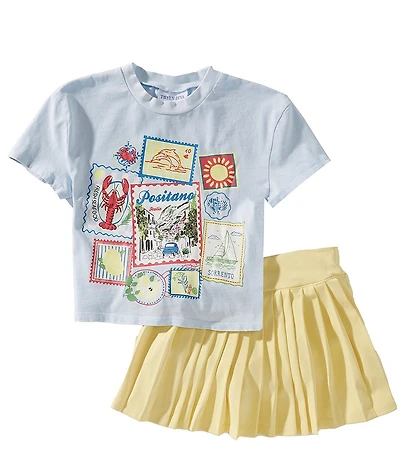 Rare Editions Big Girls Short Sleeve Vacation Motif Graphic Tee & Fold-Over Solid Skort Set