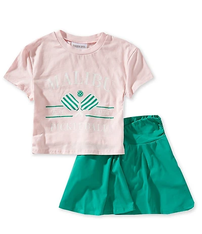 Rare Editions Big Girls Short-Sleeve Malibu-Pickleball-Graphic T-Shirt & Solid Skort